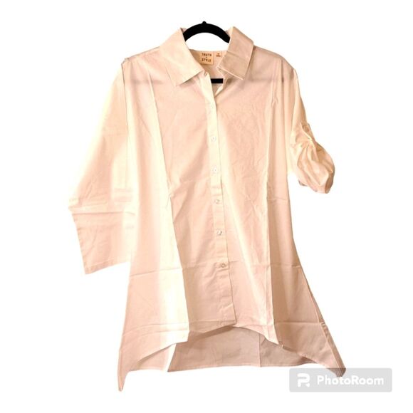 Truth + Style White Dolman Woven Sleeve Shirt w/Shark Bite Hem White/XS NWOT - Picture 2 of 15